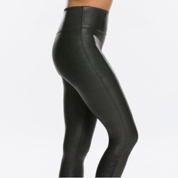 SPANX Like New Black Faux Leather Leggings Style #2437 Size Large - Picture 8 of 12